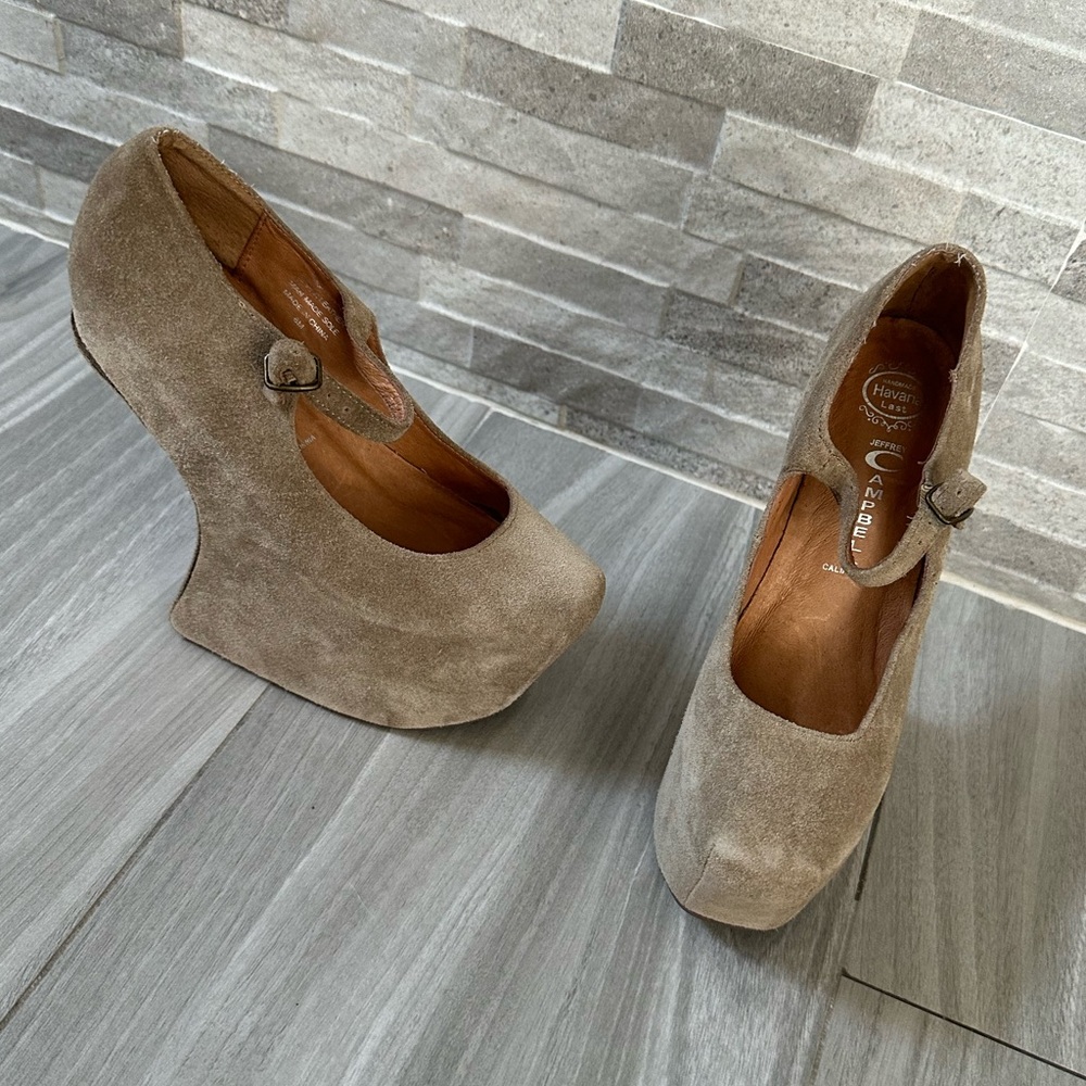 Jeffrey Campbell Nightwalker Platform Shoes- Light Brown Suede- Size 6 - Picture 2 of 12